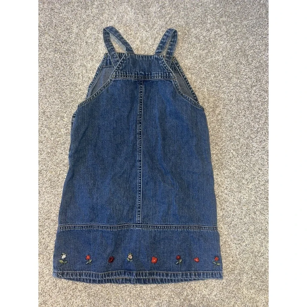 Vintage Gap Jean Dress Jumper‎ Embroidered Flowers Girls Sz S Y2K